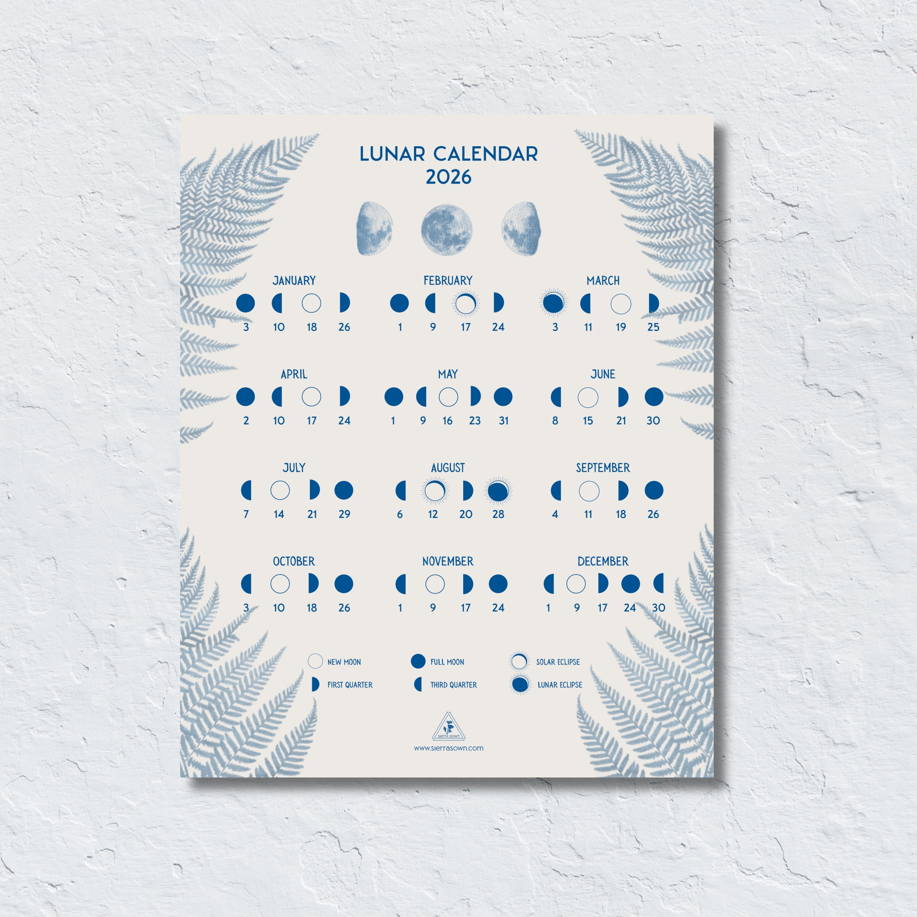2026 Lunar Calendar: Fern (11x14)