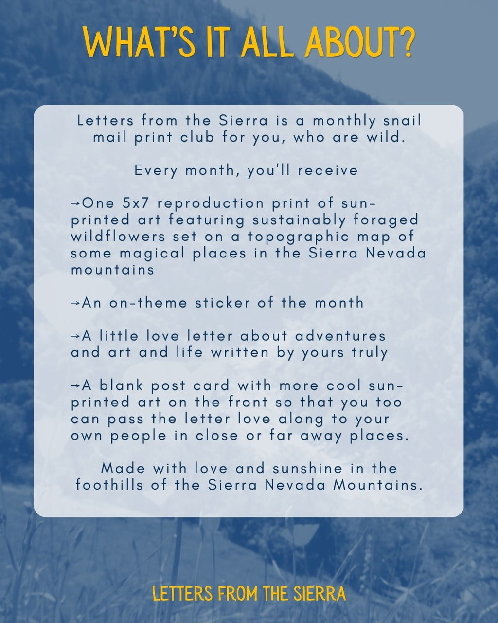 Letters from the Sierra: Monthly Print Club Subscription