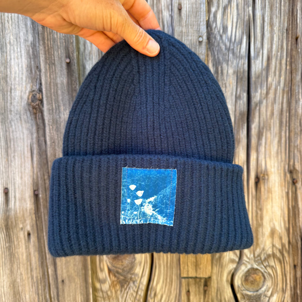 Chunky Knit Wool Beanie: Blue: Poppies Photo