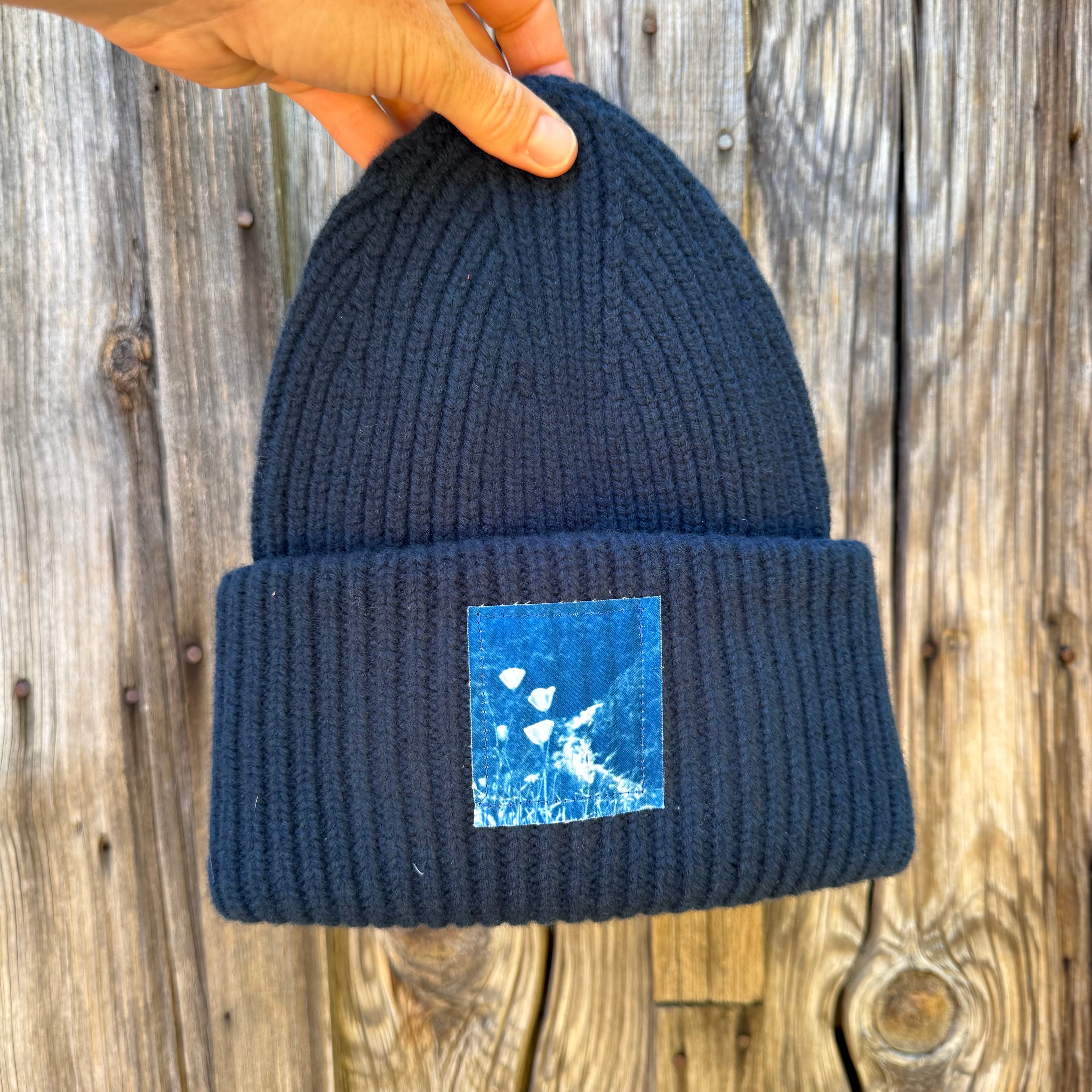 Chunky Knit Wool Beanie: Blue: Poppies Photo