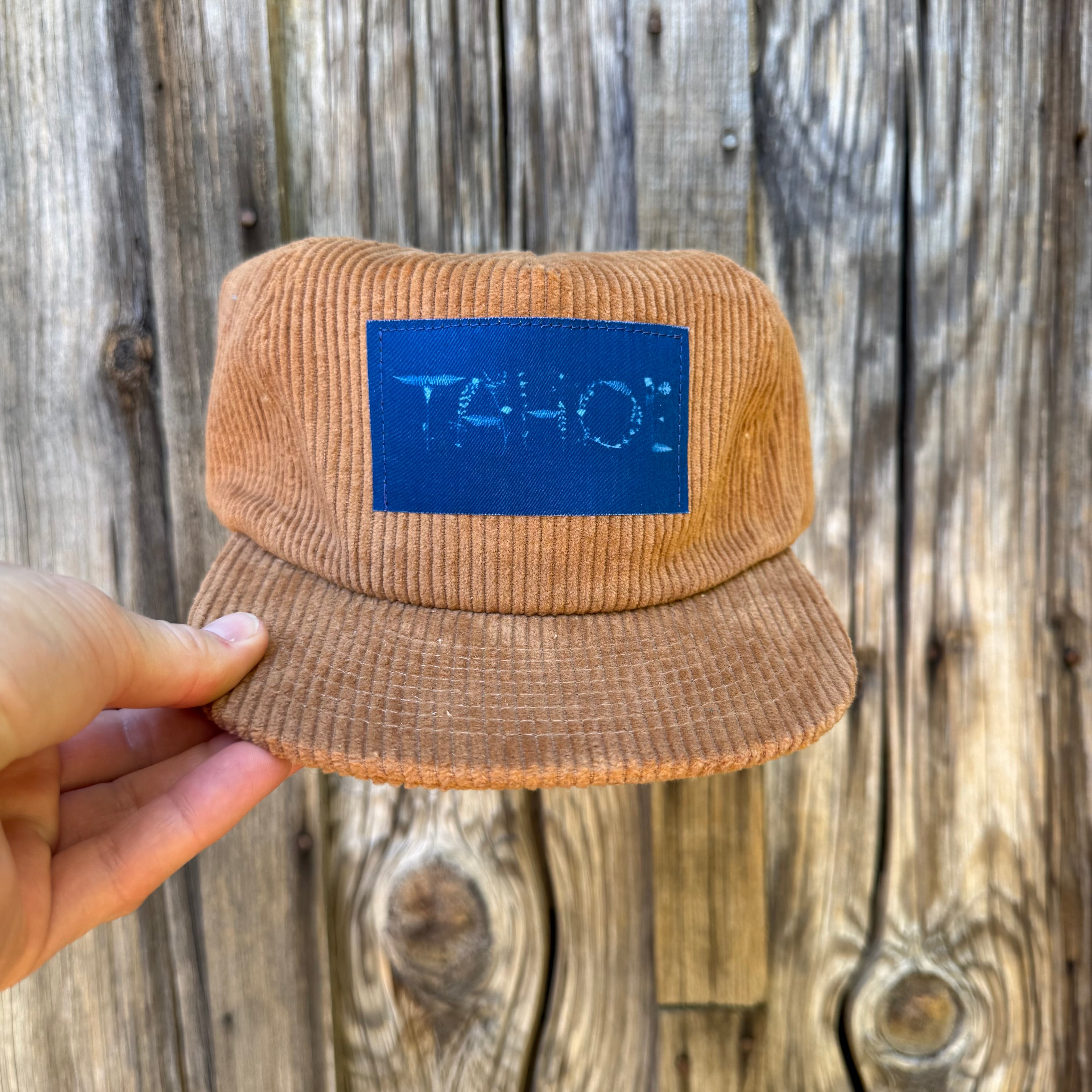 Corduroy Brown Hat: "Tahoe" Cyanotype Flowers