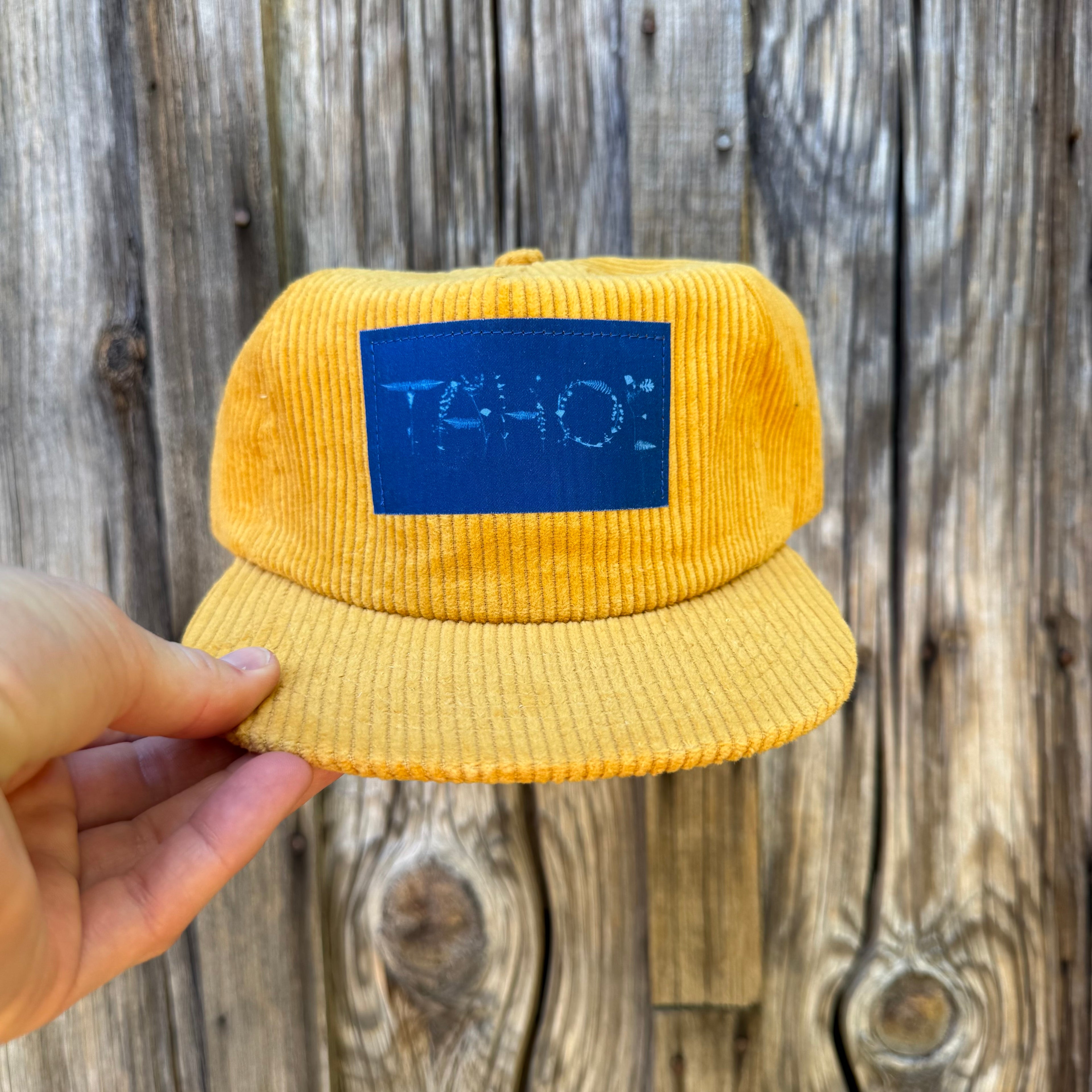 Corduroy Sun Gold Hat: "Tahoe" Cyanotype Flowers