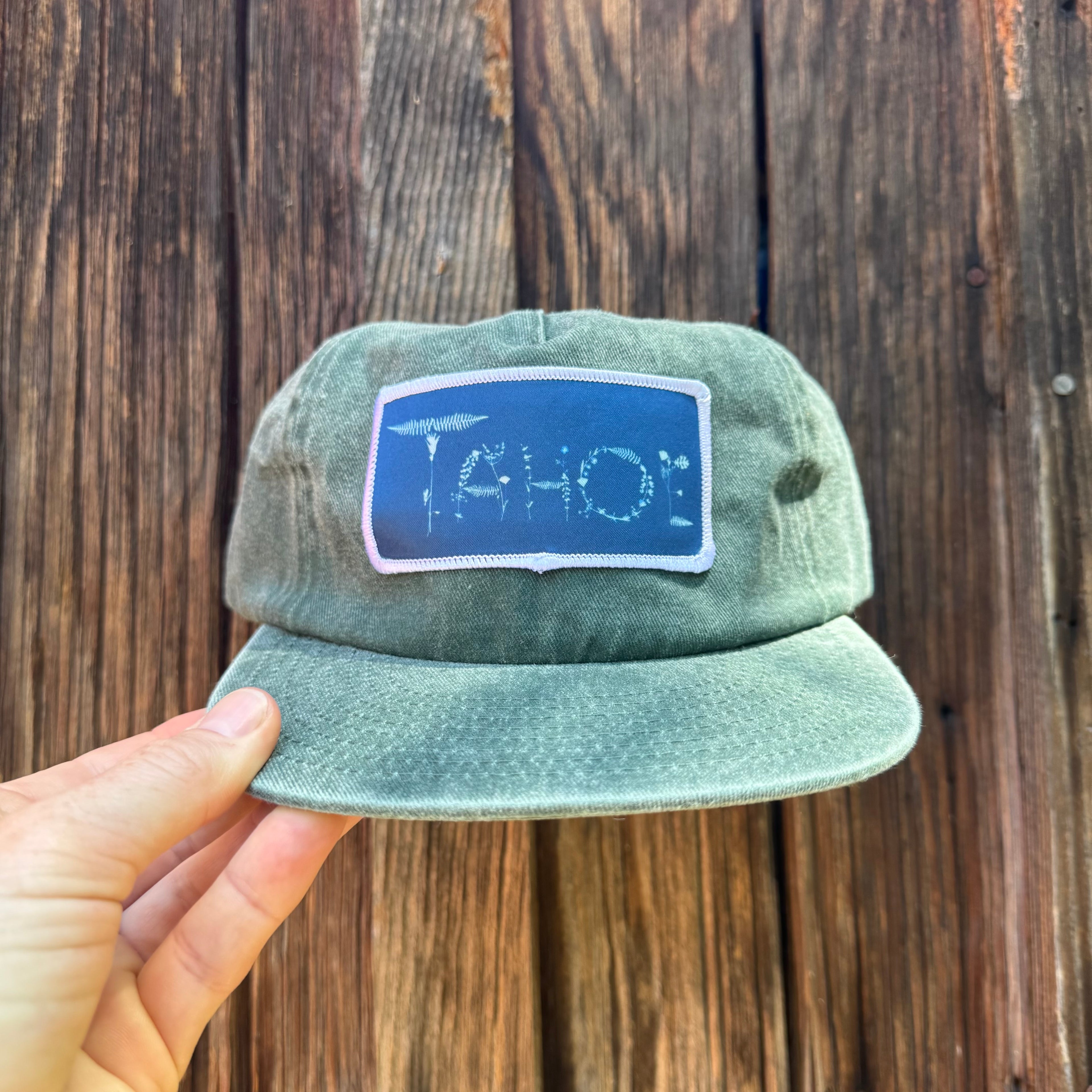 Washed Cotton Hunter Green Hat: "Tahoe" Flowers