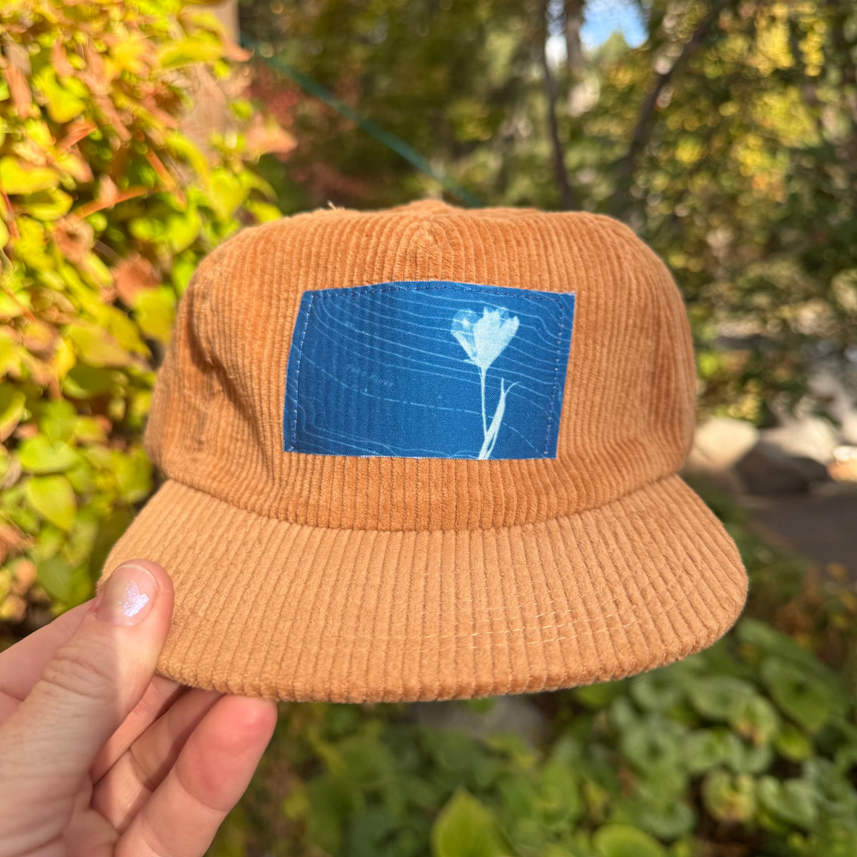 Corduroy Brown Hat: Wildflower + Yuba River Topo