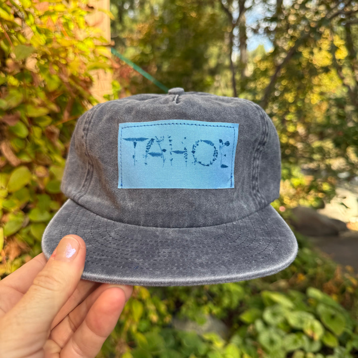 Washed Cotton Blue Hat: "Tahoe" Flowers