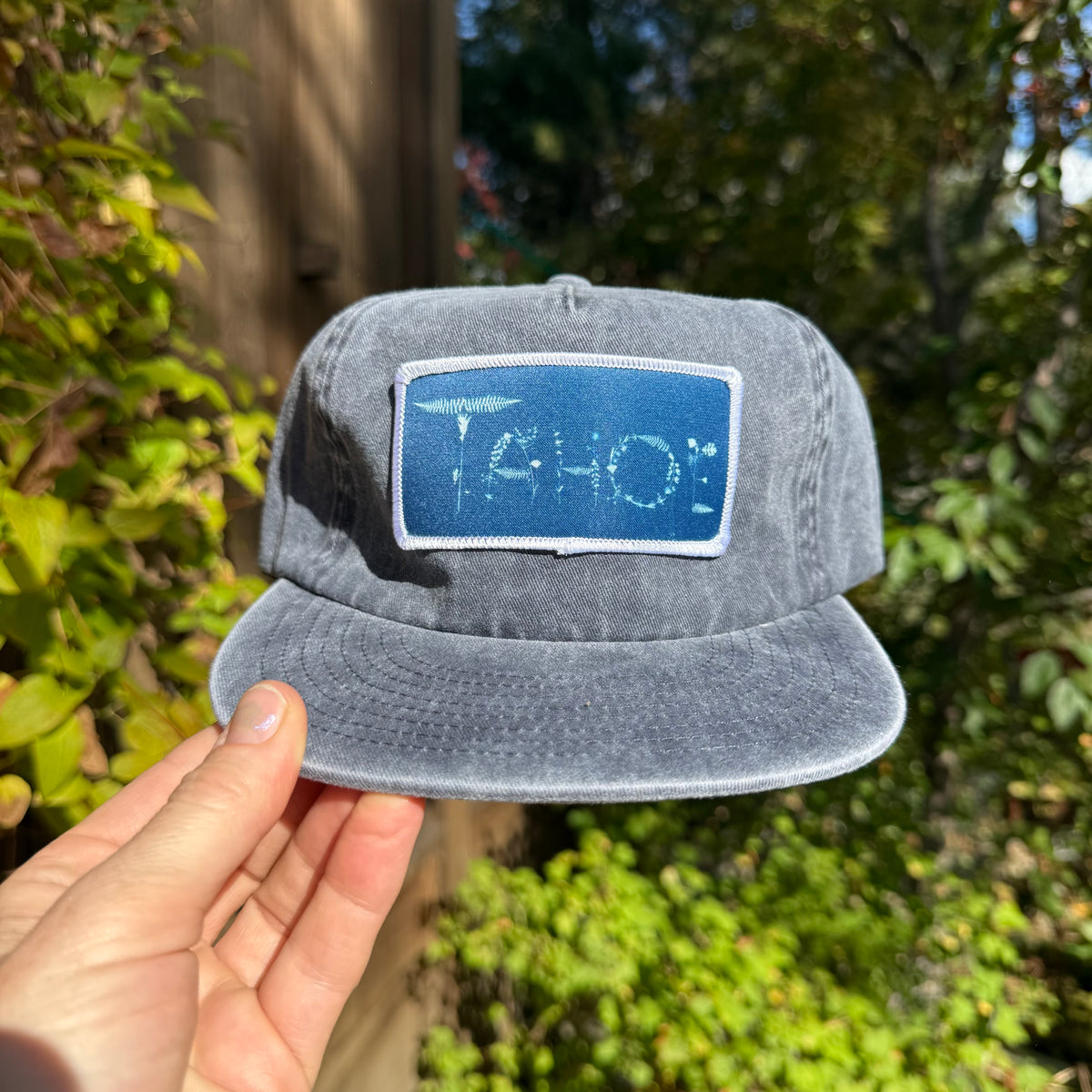 Washed Cotton Blue Hat: "Tahoe" Flowers