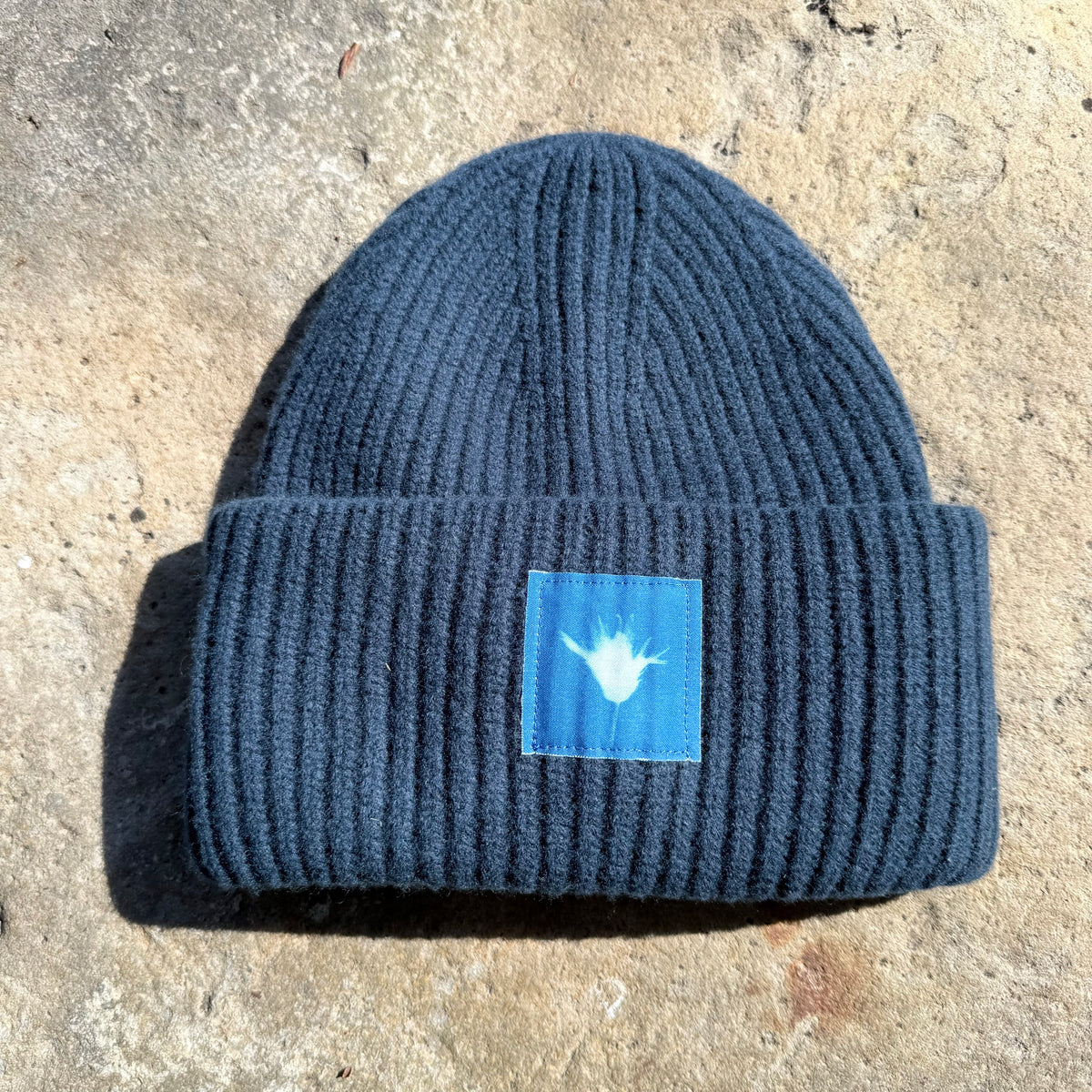 Wool Chunky Knit Blue Beanie: Wildflower