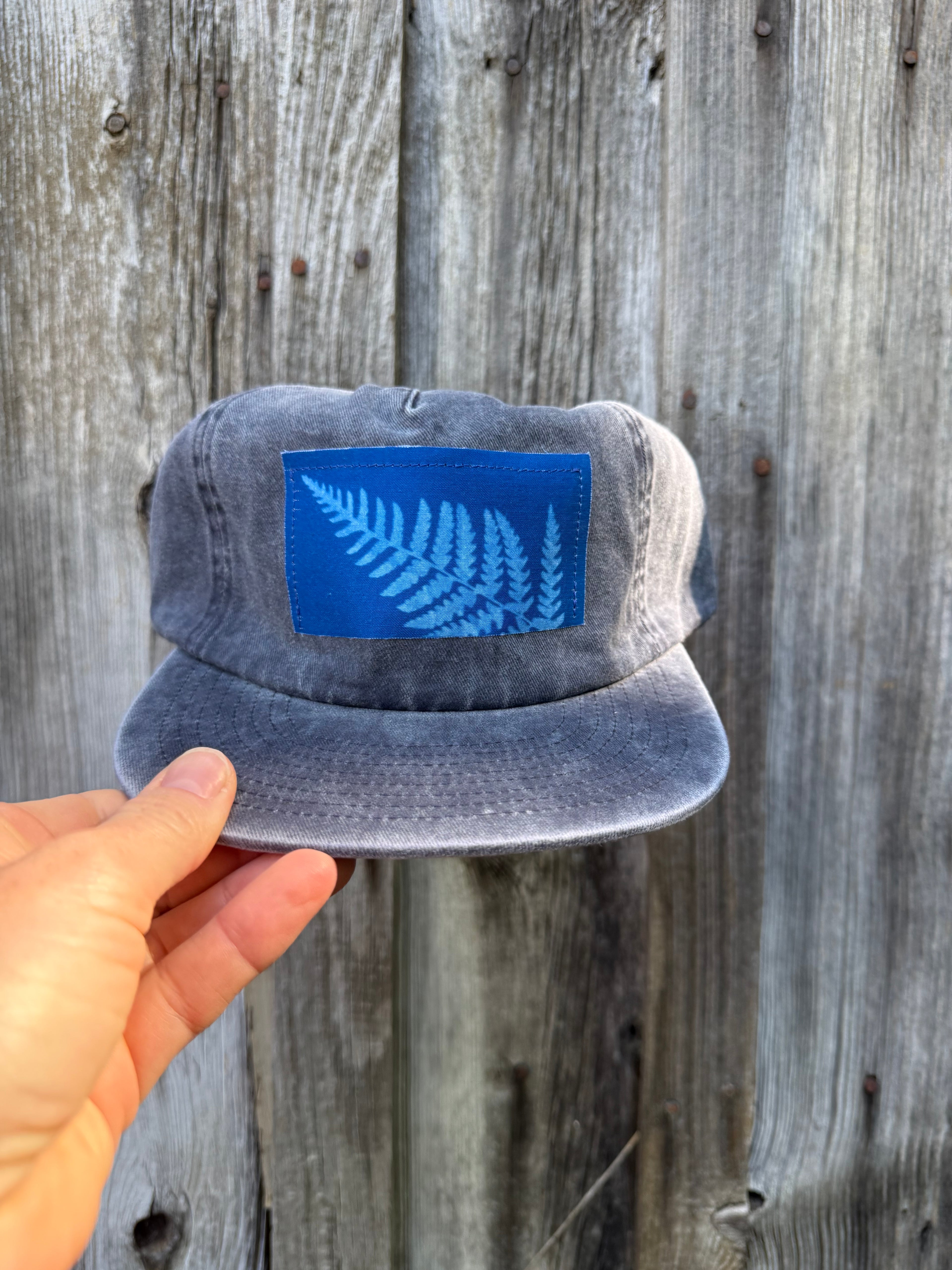 Washed Cotton Slate Blue Hat: Fern 03