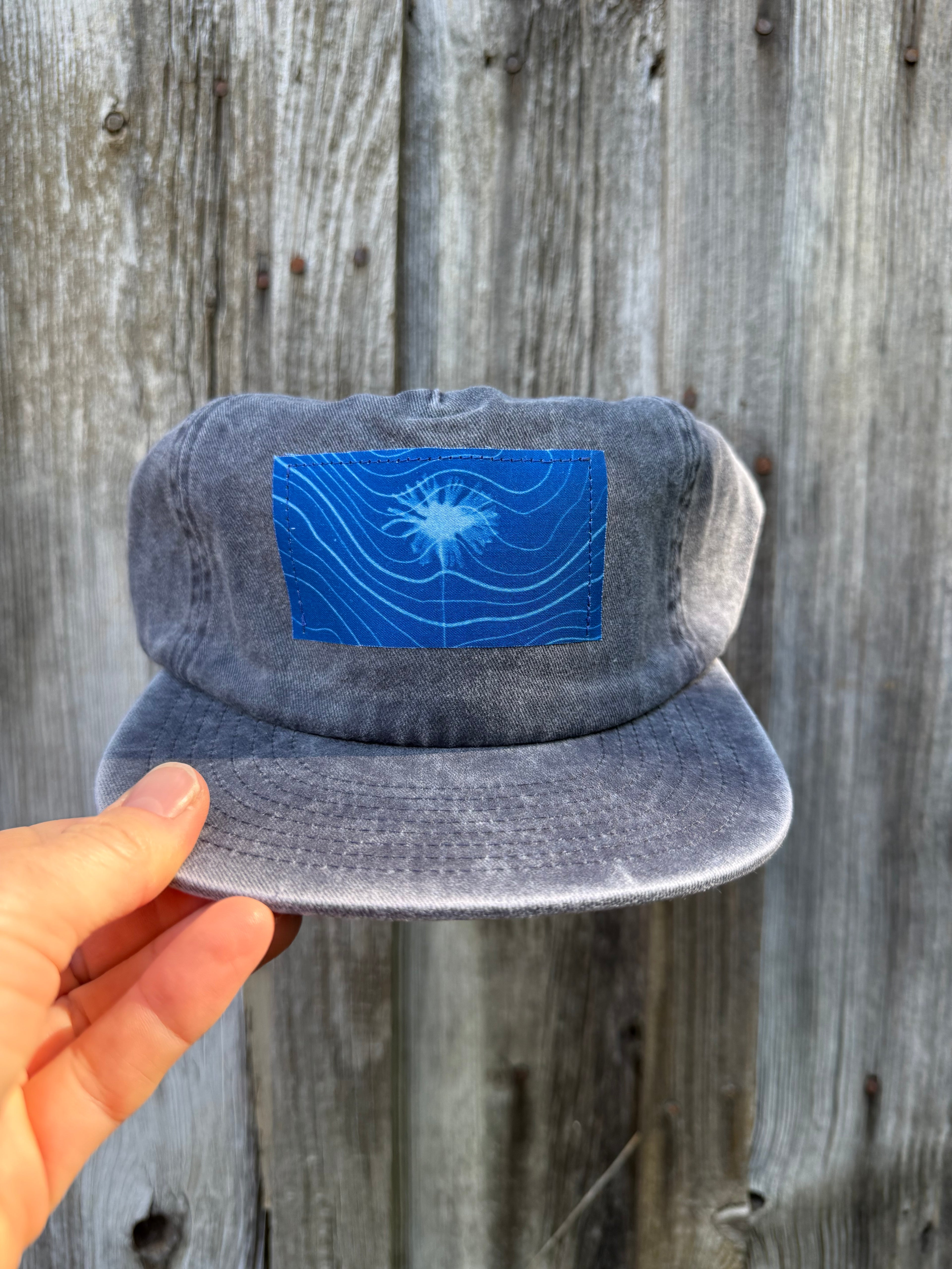 Washed Cotton Slate Blue Hat: Wildflower + Topo