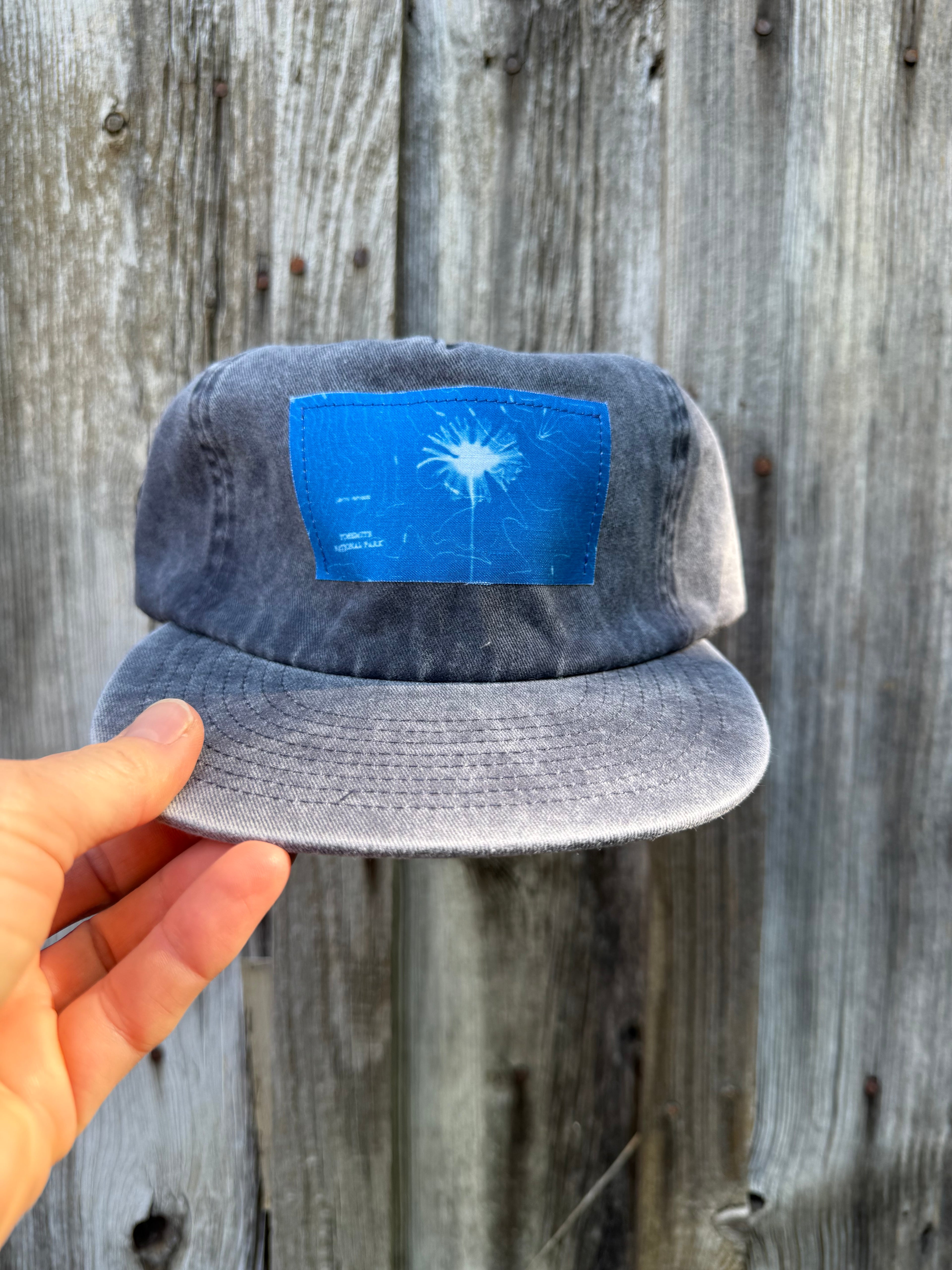 Washed Cotton Slate Blue Hat: Wildflower + Yosemite Topo