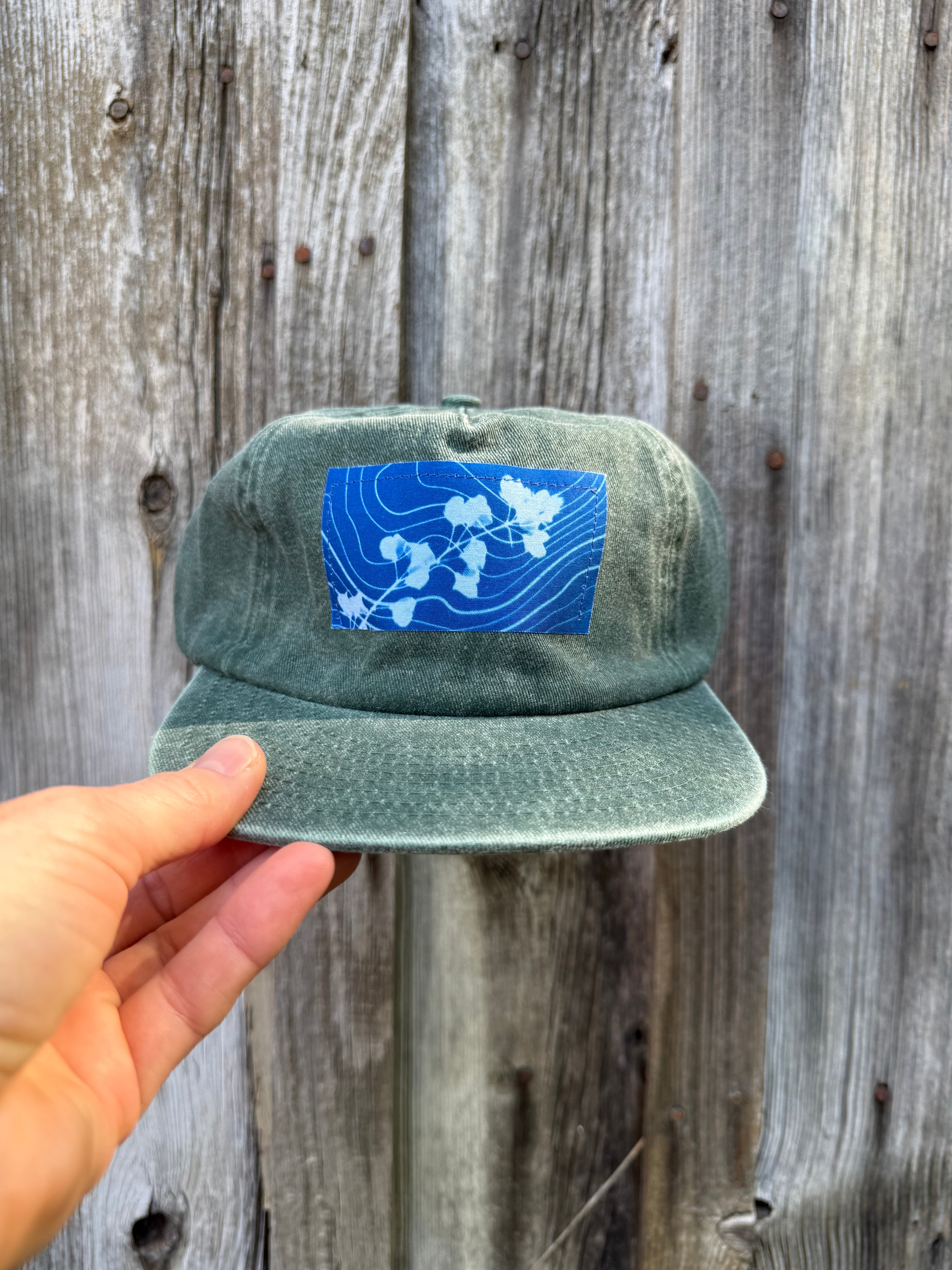 Washed Cotton Hunter Green Hat: Lupine + Topo