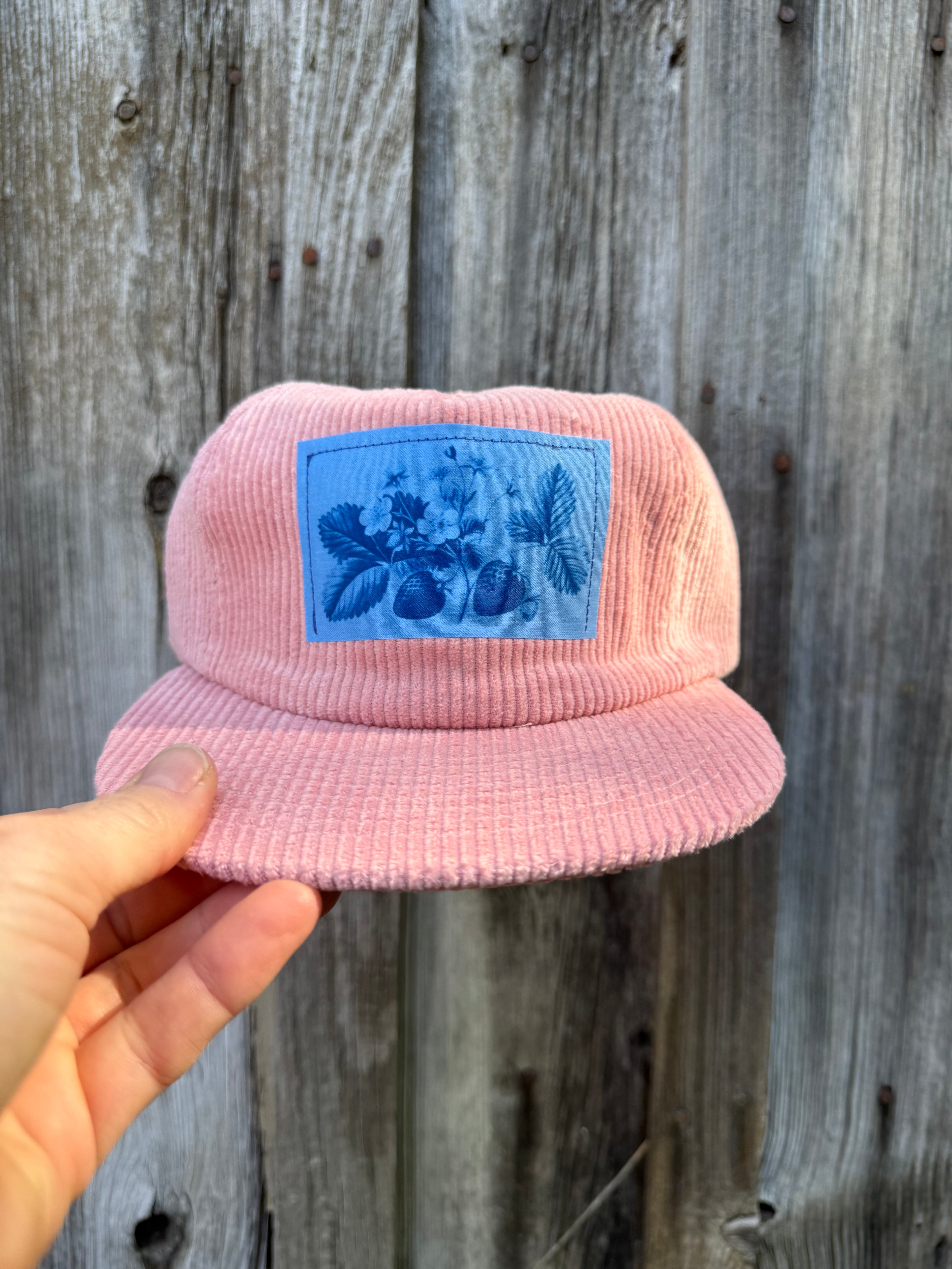 Corduroy Pink Hat: Vintage Strawberries