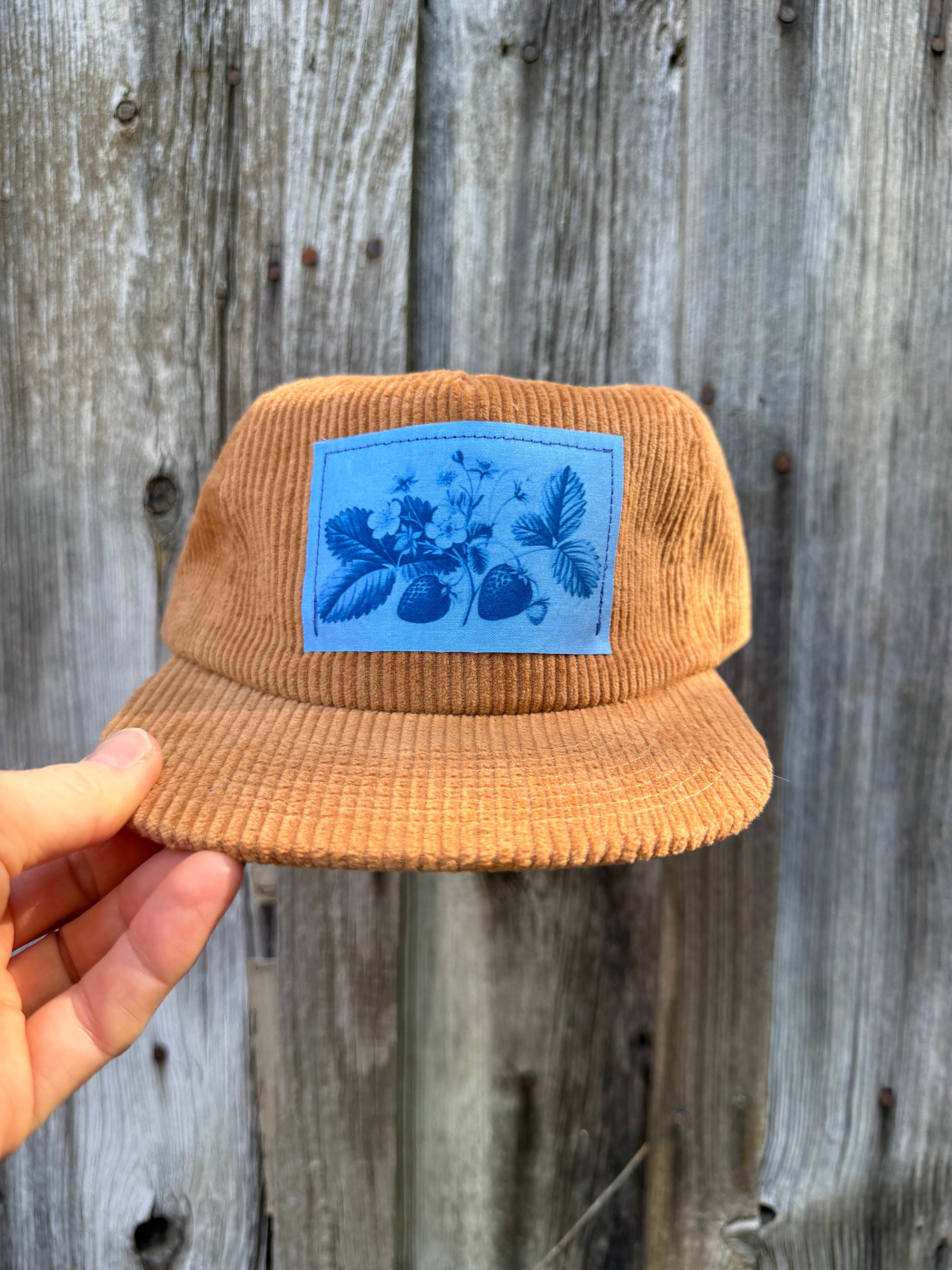 Corduroy Brown Hat: Vintage Strawberries