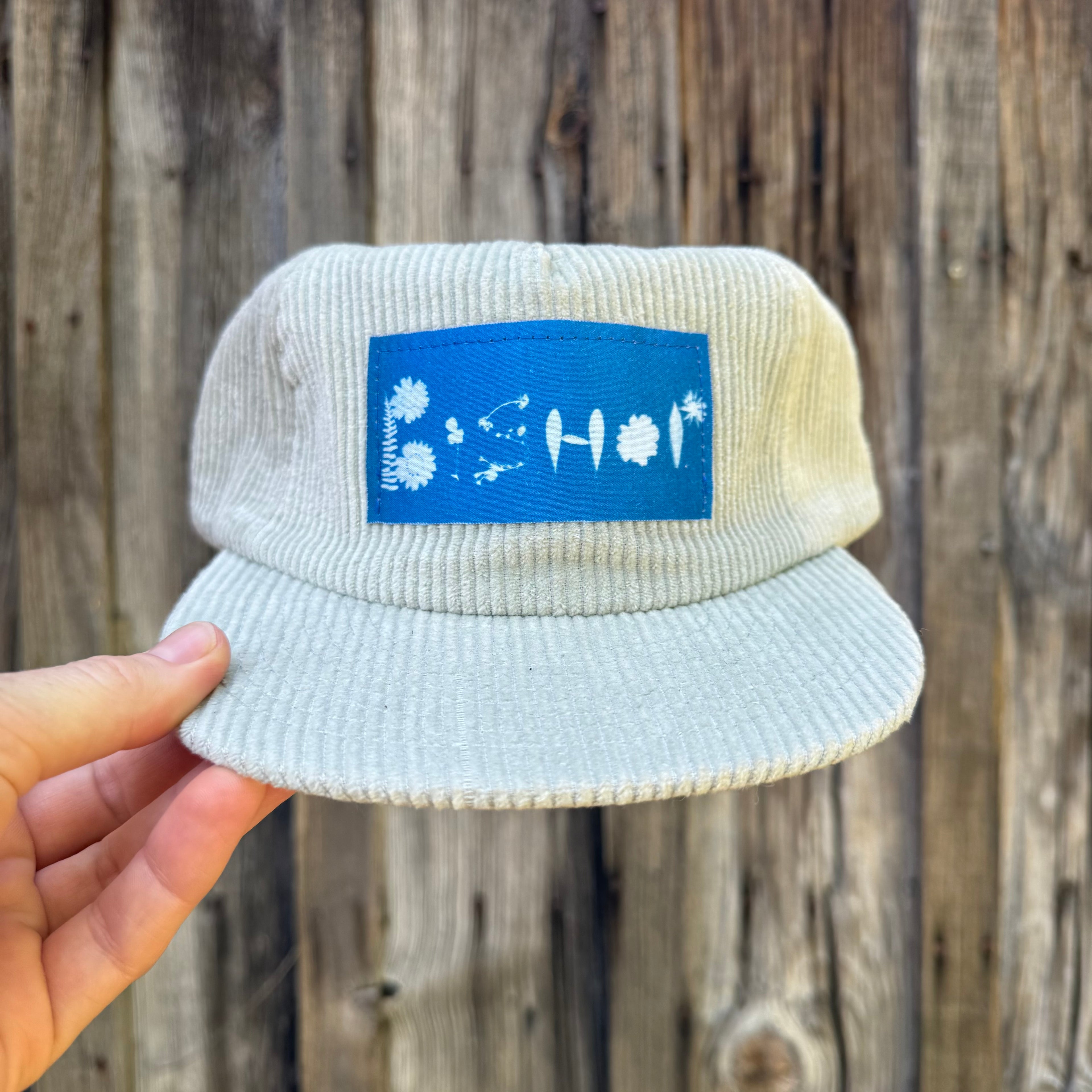 Corduroy Light Gray Hat: "Bishop" in Flowers